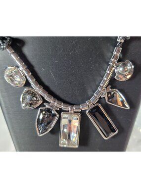 TCS Silver-Tone Black Statement Necklace Braided Cord Geometric Womens Jewelry